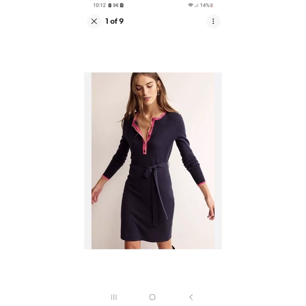 NWT Boden Gemma Henley Cashmere Blend Dress Size 12